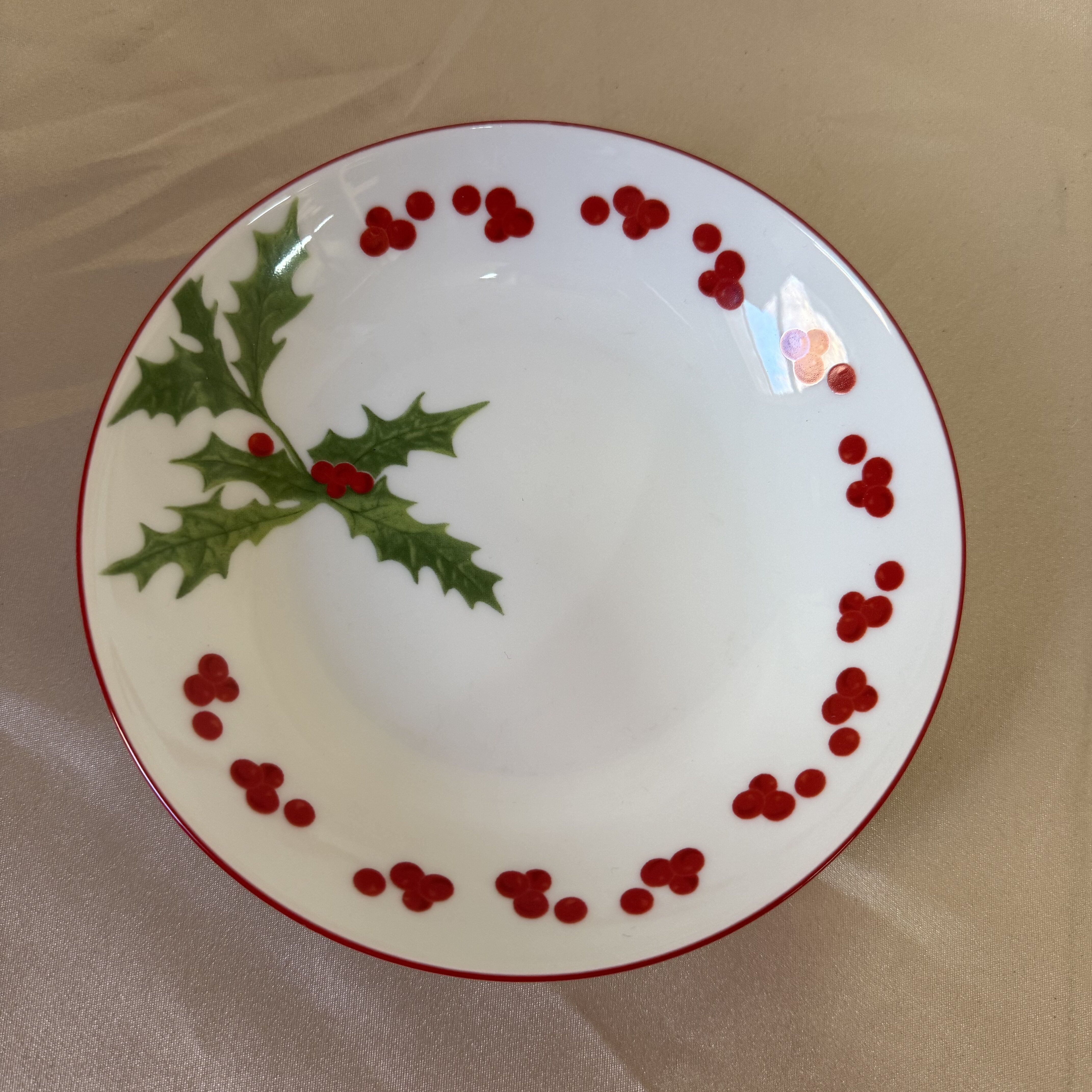 Richard Ginori Holly Berry Christmas Holiday Rice Bowl Saucer Set 0069
