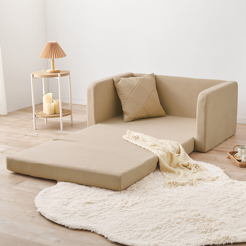 3WAY淡色ソファベッド 2人掛け [幅110] クッション付き ローソファ