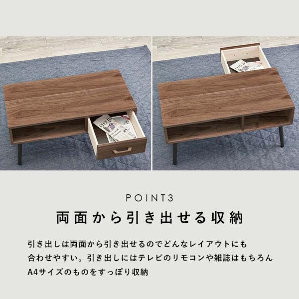 ローテーブル [幅80] 引き出し×オープン収納 天然木突板 Mini'ts