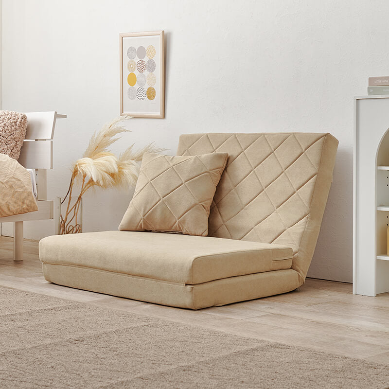 3WAY淡色ソファベッド 1.5人掛け クッション付き ローソファ