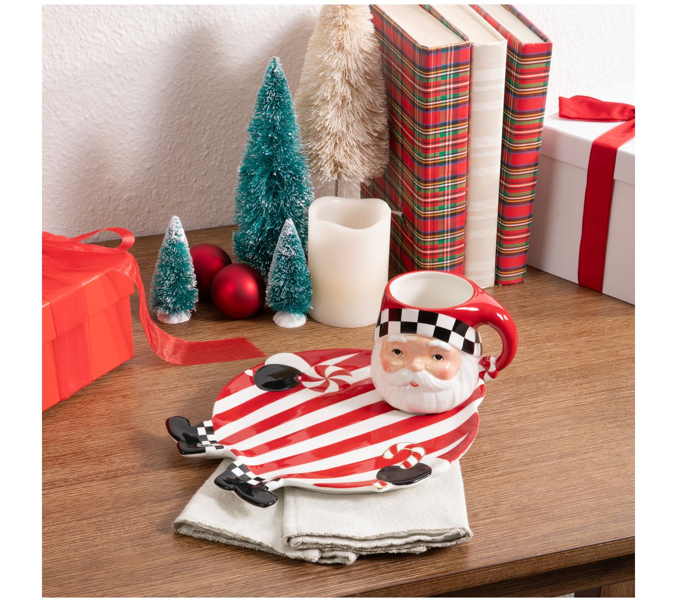 MacKenzie- Childs Peppermint Mug and Cookie Plate Set - QVC.com