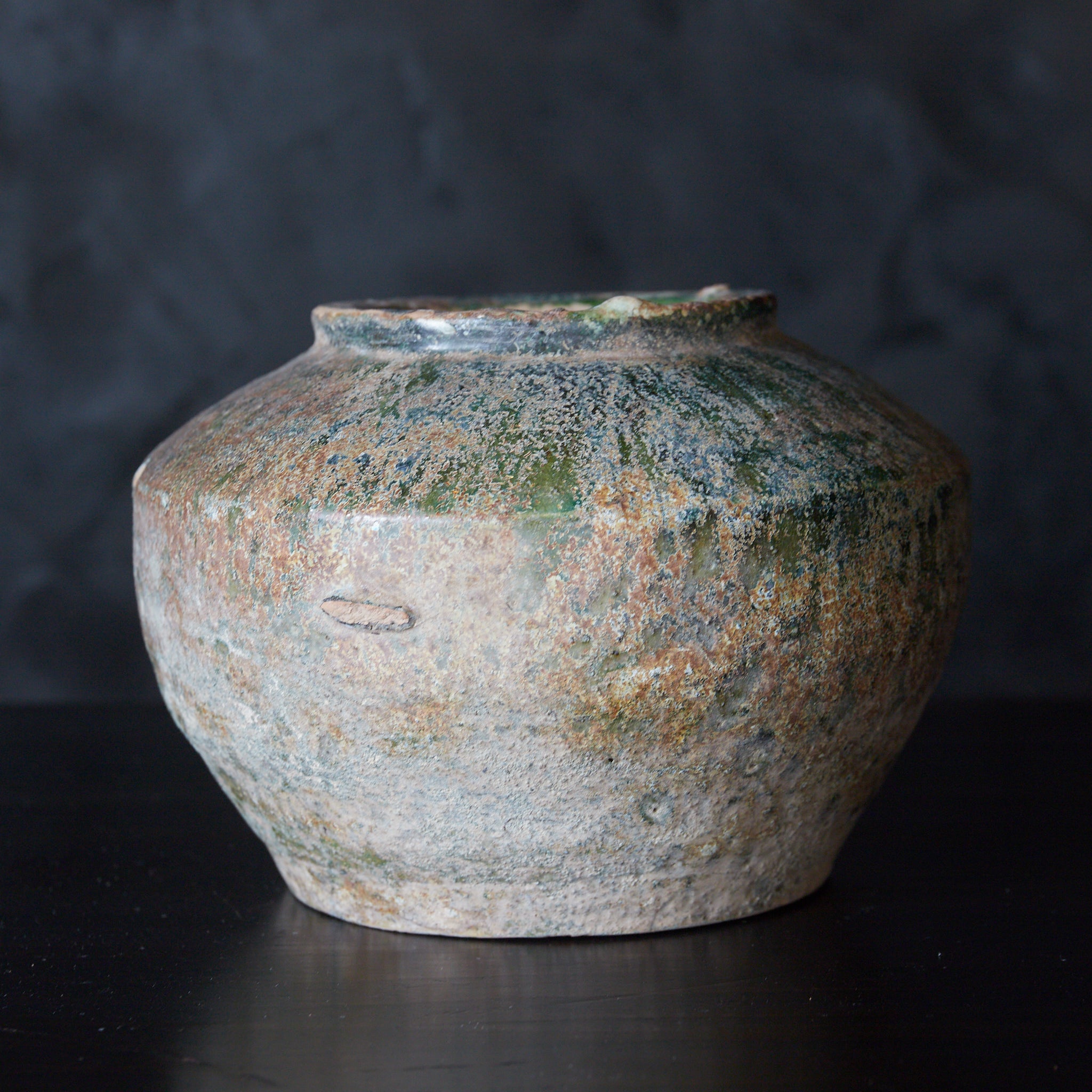 漢代 銀化緑釉小壷（206BCE–220CE） | 入蘆花（ロカニイル）