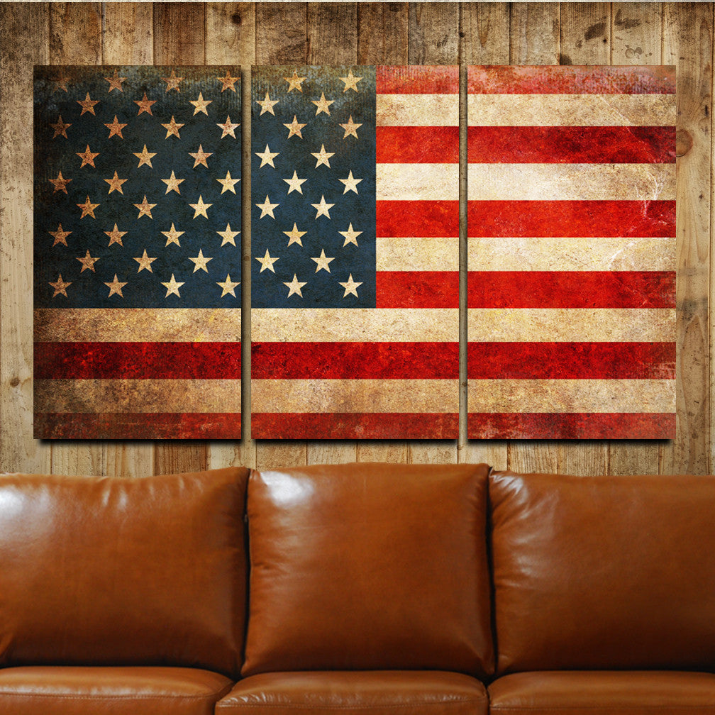 American Flag Rustic Metal Wall Art Triptych by Ralph Burch