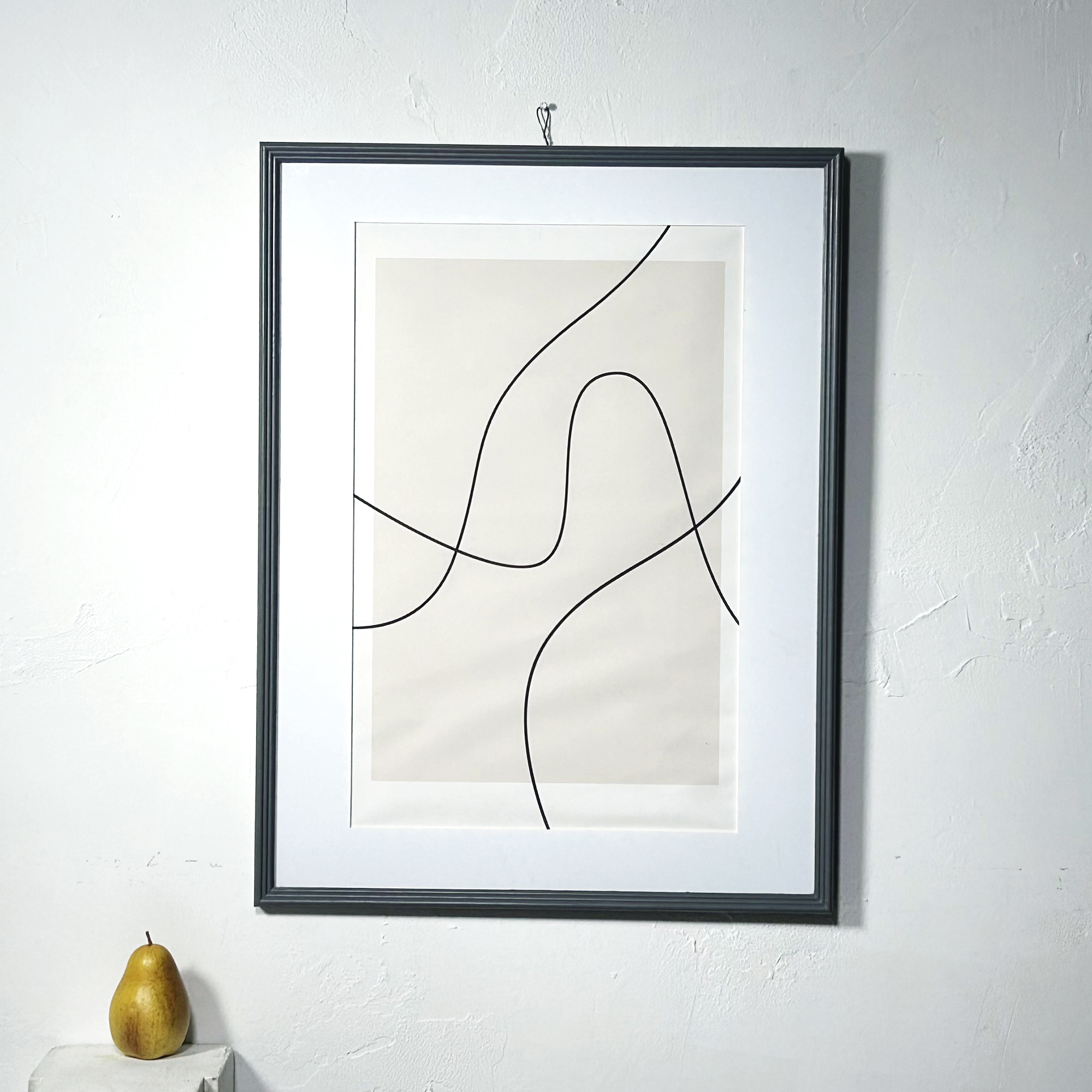 額絵 グレーフレーム 抽象画 「ベージュレクタングル背景×ブラック