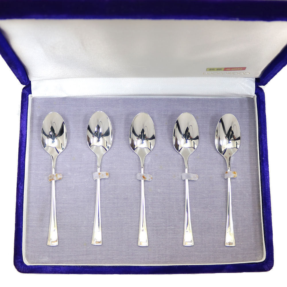 中古】 スプーン LUCKY WOOD製 5本 セット シルバー950 ユニセックス