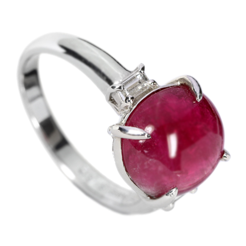 ピンクトルマリンキャッツアイ5.62ct ダイヤモンド0.17ct プラチナ