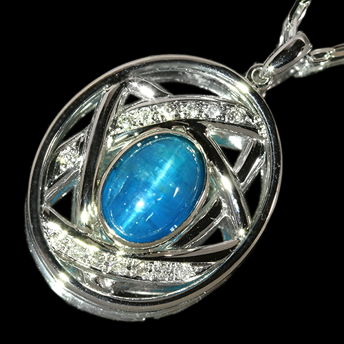 アパタイトキャッツアイ 約3ct ダイヤモンド ホワイトゴールド