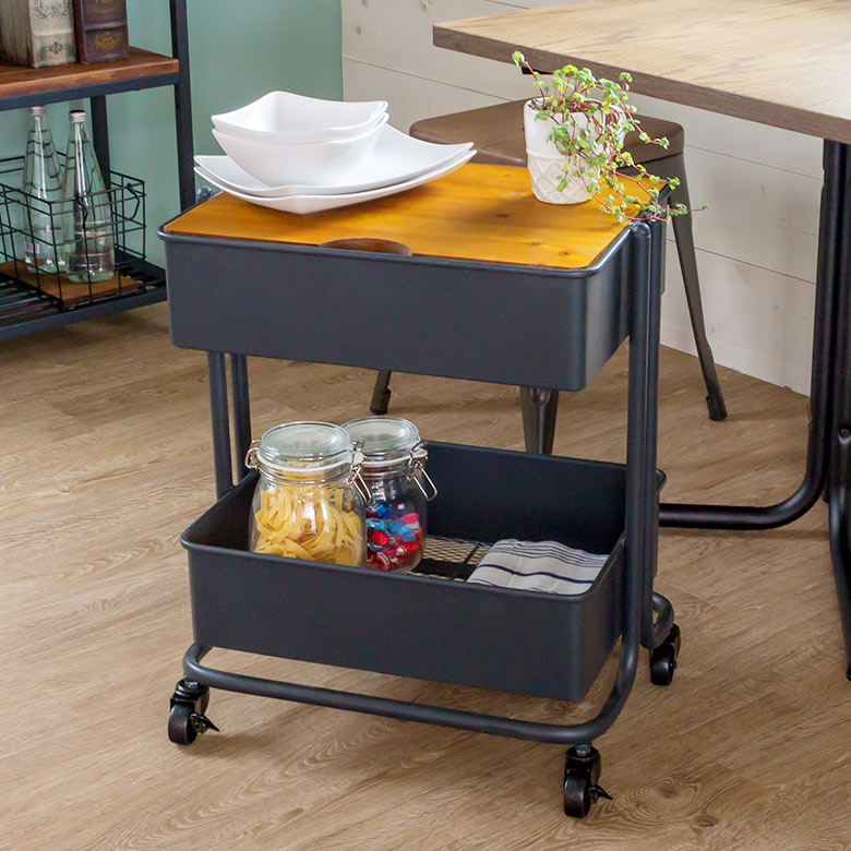 サイドテーブルにもなるワゴン(91072)【生活雑貨のELEMENTS本店