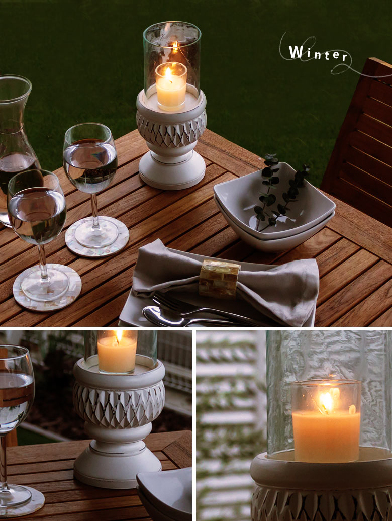 ガラスとウッドの筒形のキャンドルホルダー(12800)【生活雑貨の