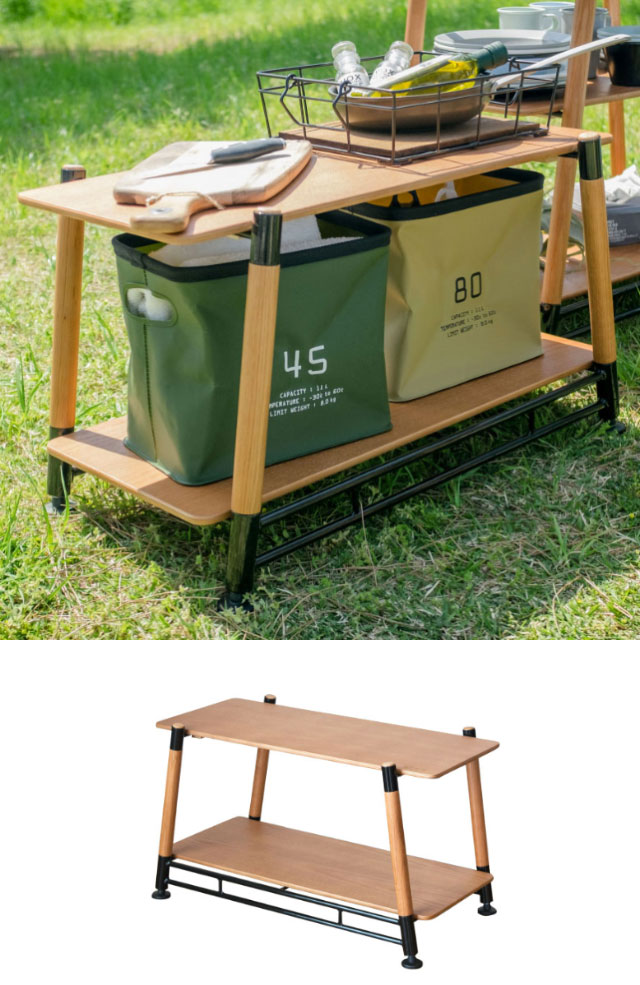 キャンプラック 木製 2段 幅70cm 奥行38cm 高さ41cm 軽量 [98603