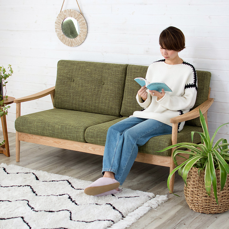 ① クラシック 3人掛けソファ 3Pソファ 花柄 グリーン ビンテージ nY