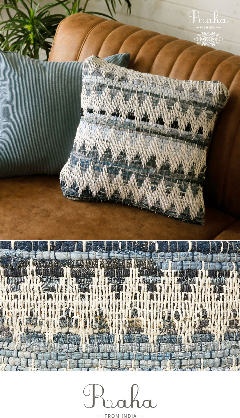 クッションカバー インド デニム 幾何柄 ジオメトリック Raha ラーハ