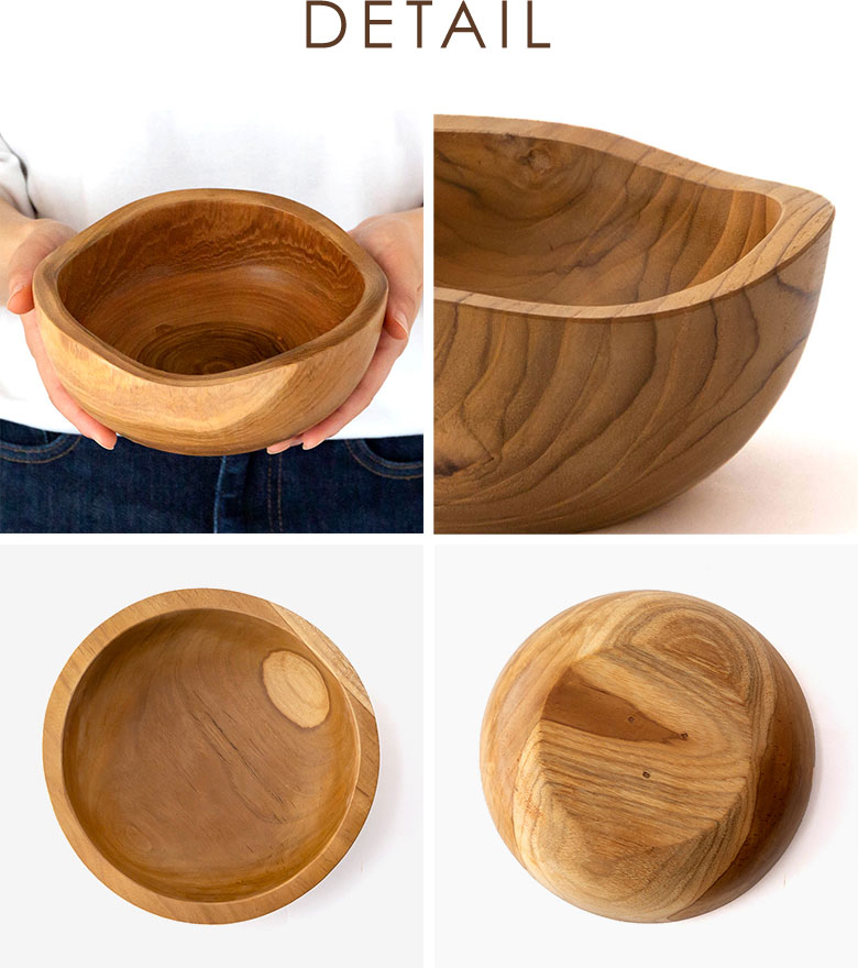 トレイ チークウッド 木製 ウッド ボウル Mサイズ ハンドメイド [11588