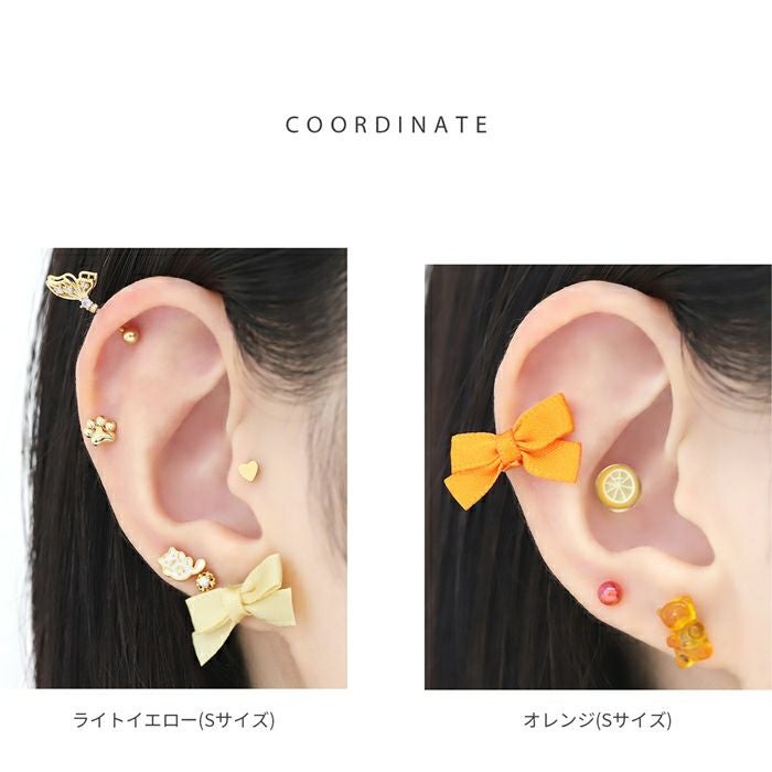 バレエコアサテンリボンピアス【ホワイトブラック】｜ボディピアス凛