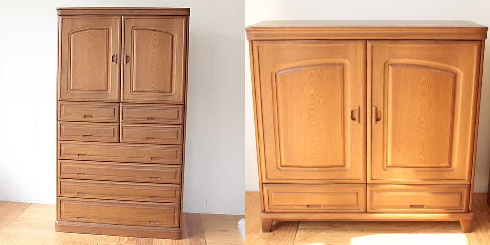 R0248：婚礼家具の和タンスを上下分割してキャビネットにリメイク