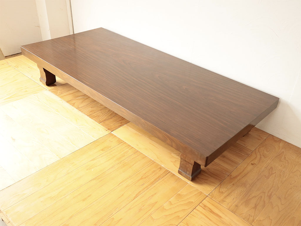 アサメラの一枚板座卓天板にアイアン脚を合わせダイニングテーブルに