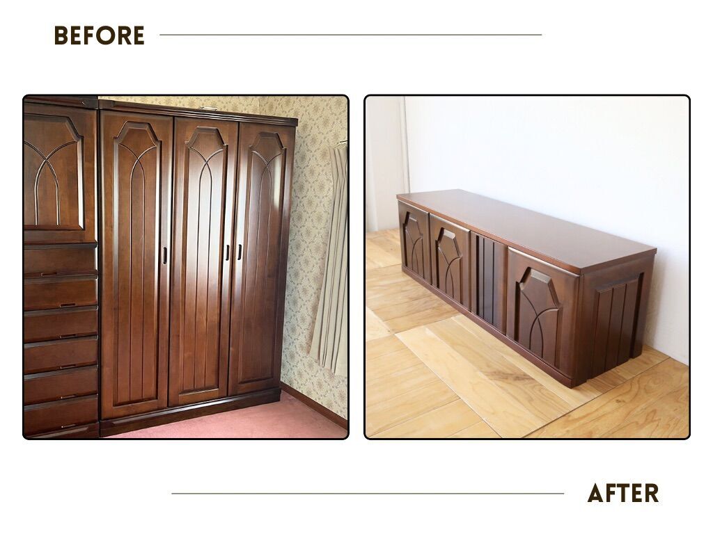 婚礼タンスを上下分割リメイク！腰高のキャビネットで地震対策にも