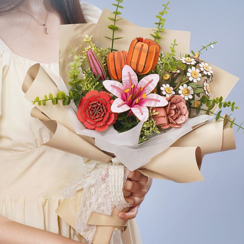 Rowood DIY Home Decoration Wooden Flower TW071 Pink Lily 3D Puzzle