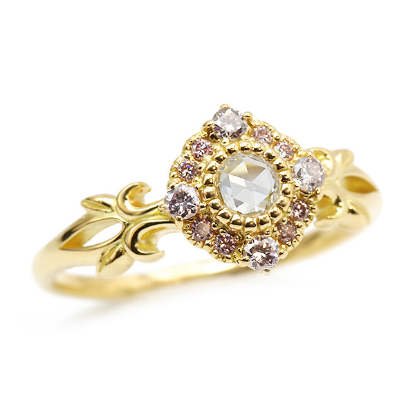 限定1本 K18YG ピンクダイヤモンド ローズカットダイヤモンド リング