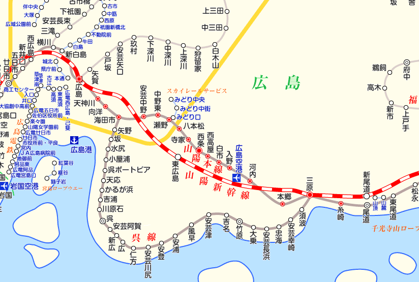 山陽線（糸崎から広島）の路線図・停車駅 | 路線図ネット