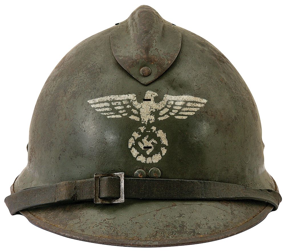 French M26 Adrian Helmet with Luftschutz Stencil sold at auction