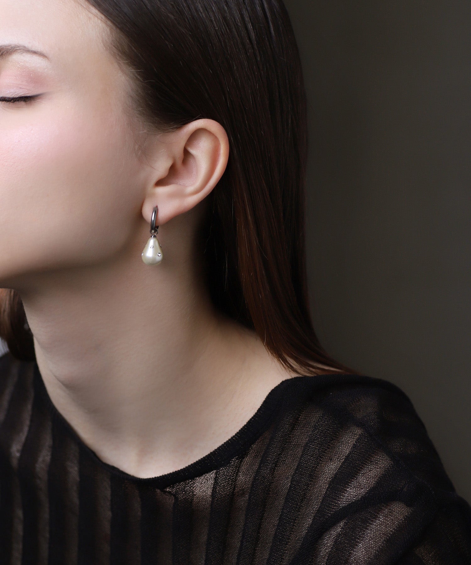 mimi33】ビジュー×パール2WAYフープピアス[ステンレス][Ownideal