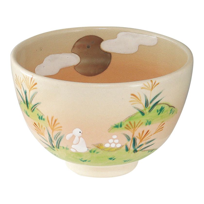 茶道具 抹茶茶碗（まっちゃちゃわん） 茶碗 色絵 お月見うさぎ 加藤 起楽