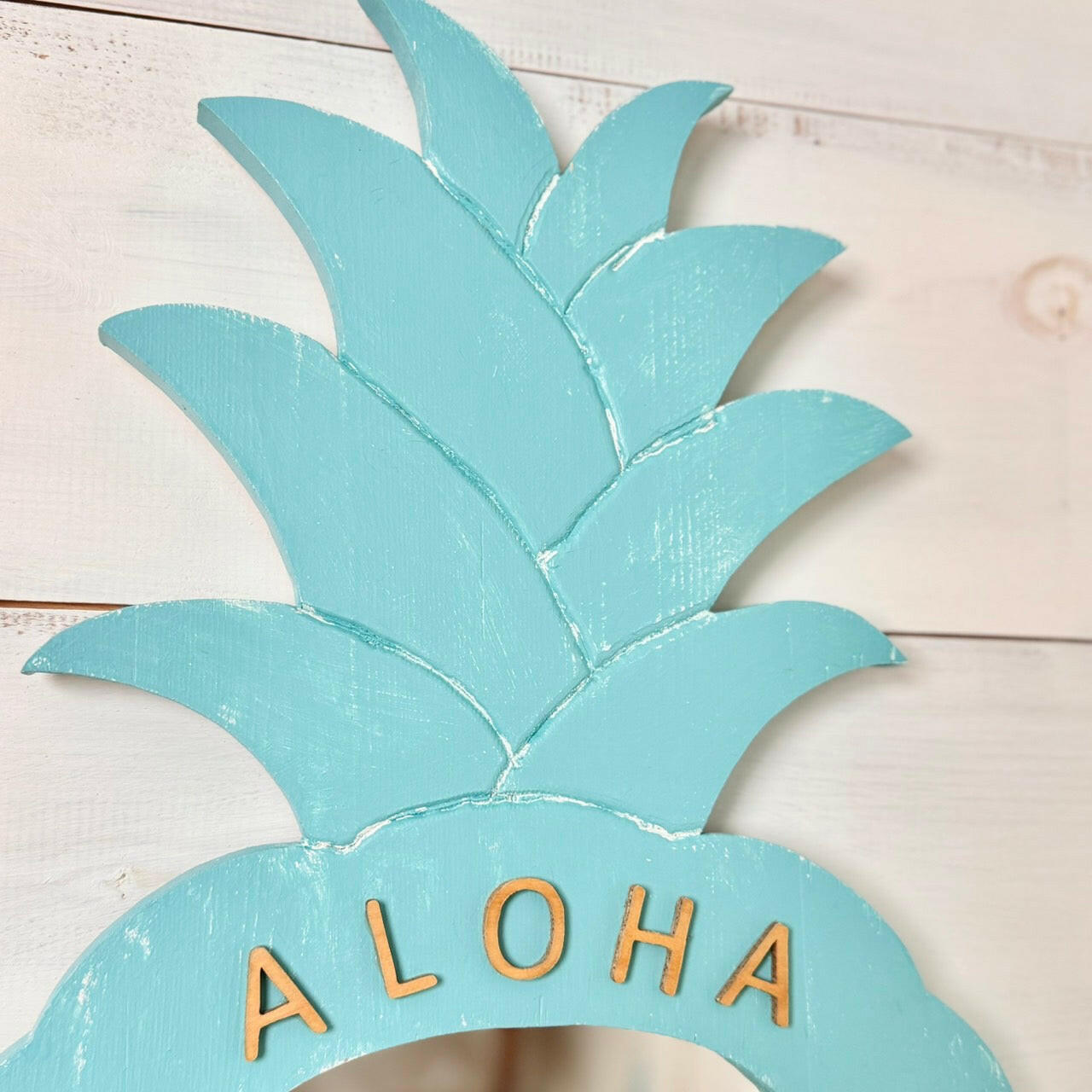 パイナップルの壁掛けミラー ハワイアンミラー 木製南国フルーツの