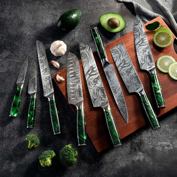 Tengoku 8-Piece Emerald Green Knife Set | Seido Knives