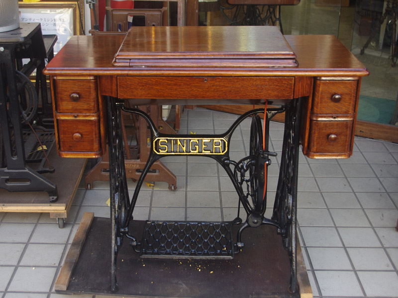 No.428 SINGER 15K 高級2段引き出し 足踏みミシン：アンティークミシン