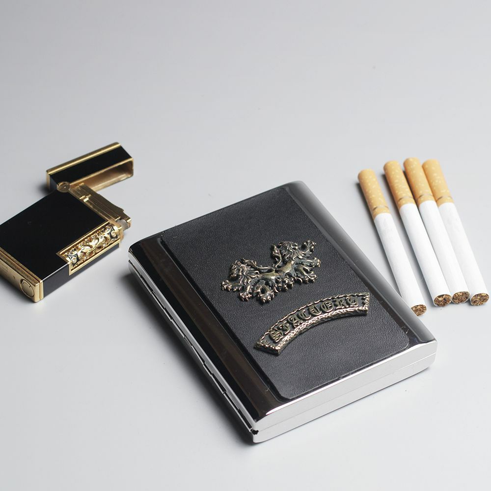 メタルシガレットケース 20本タイプ カウレザー（牛革）│メンズ革小物