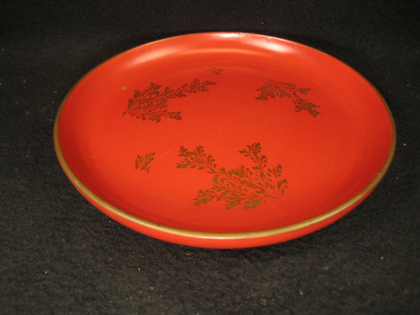 Antique (c. 1890) Japanese Kashizara Dish Plate Wood Red Lacquer