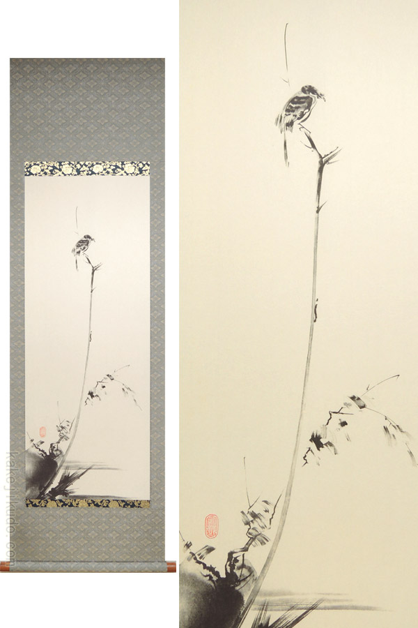 楽天市場】掛け軸 枯木鳴鵙図 （宮本武蔵）（複製掛軸）（掛軸小物なし