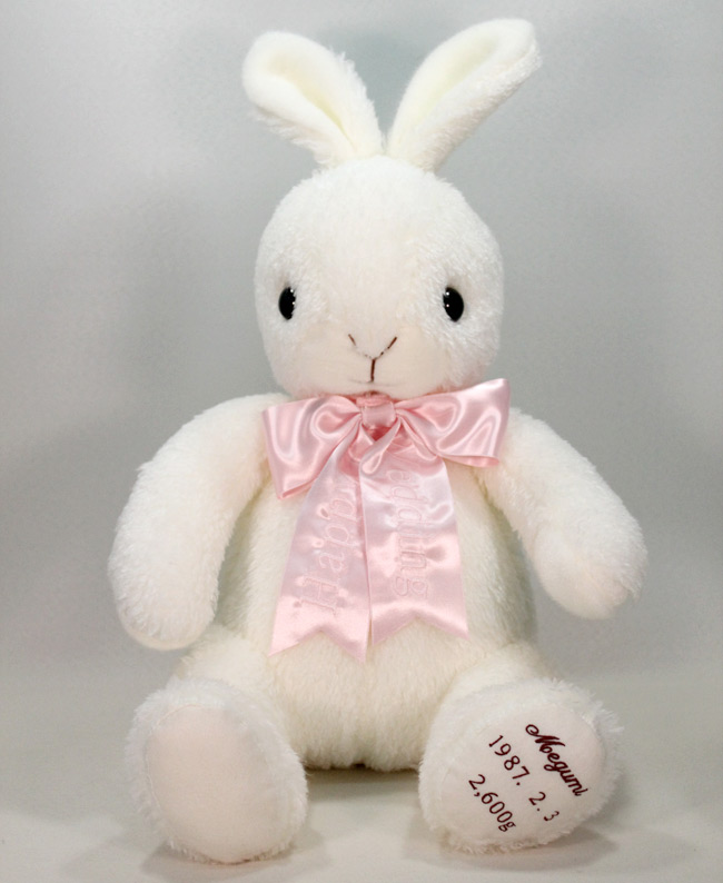 楽天市場】白うさぎ ウェイトドール 1体 青いリボン付き ぬいぐるみ