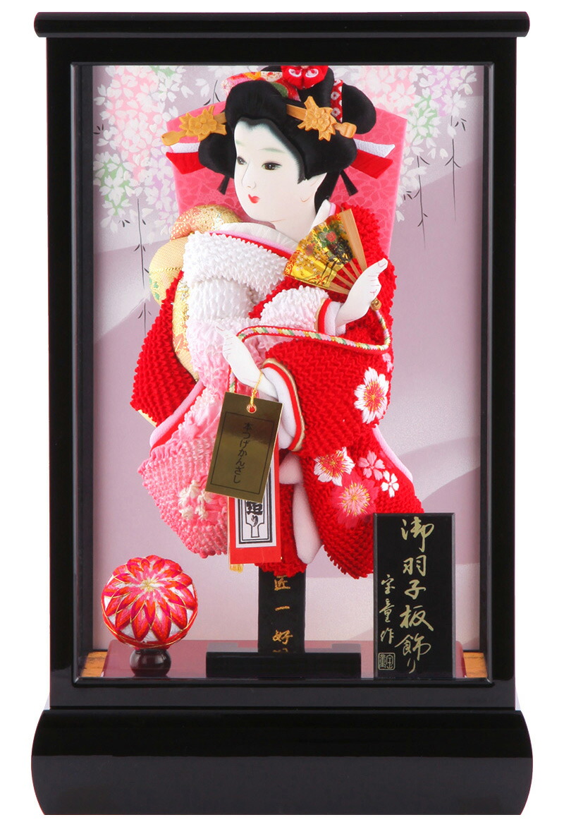 楽天市場】羽子板 正月飾り ケース飾り 雪輪桜散らし 8号 黒塗りケース