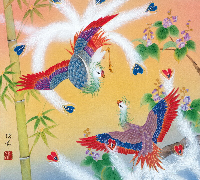楽天市場】絹本 肉筆画 掛軸 「 富豊牡丹孔雀 」 軸寸190×60cm 西嶋深