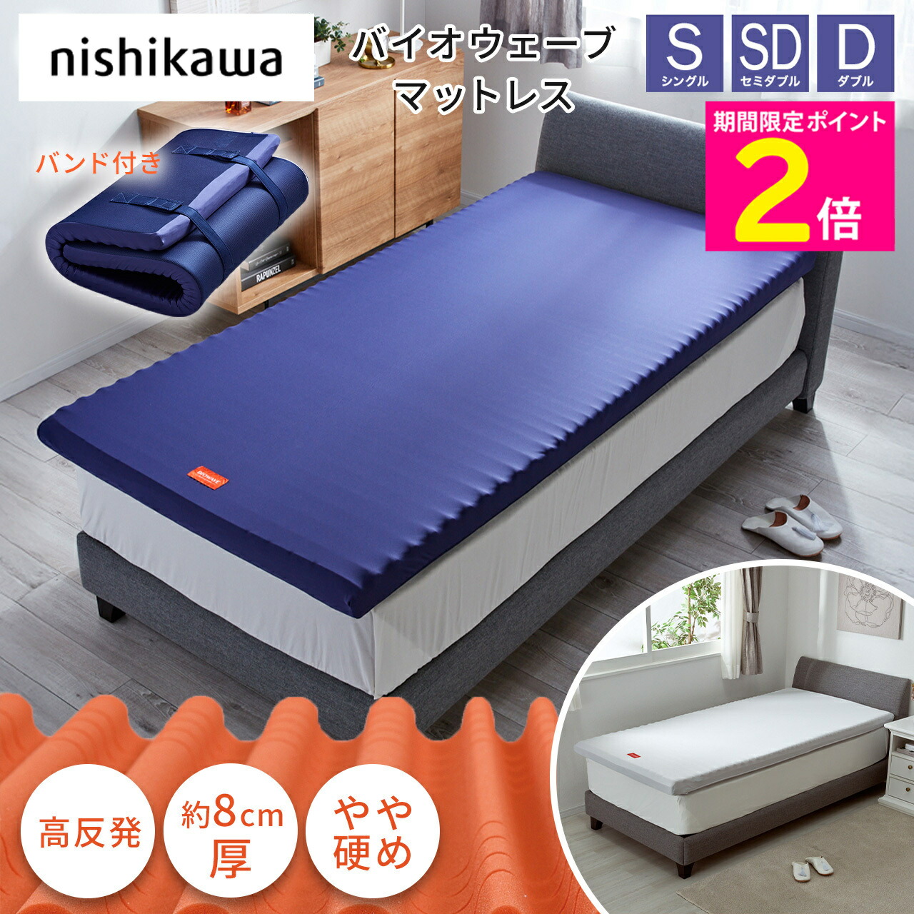 楽天市場】西川 マットレス シングル ネイビー ふつう Duex wave