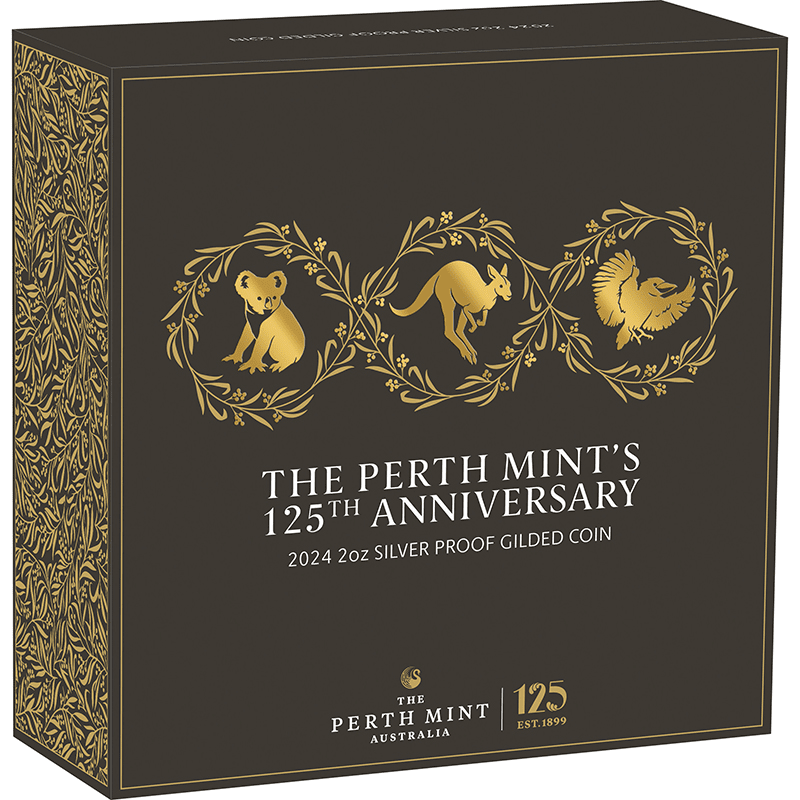 オーストラリア 2024年 パース造幣局創立125周年 2ドル銀貨金メッキ付