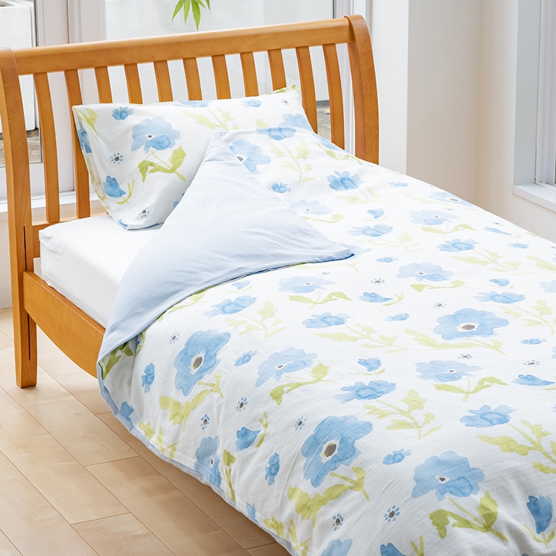 ミーィ 掛けふとんカバー （シングル）150×210cm サックス 綿100