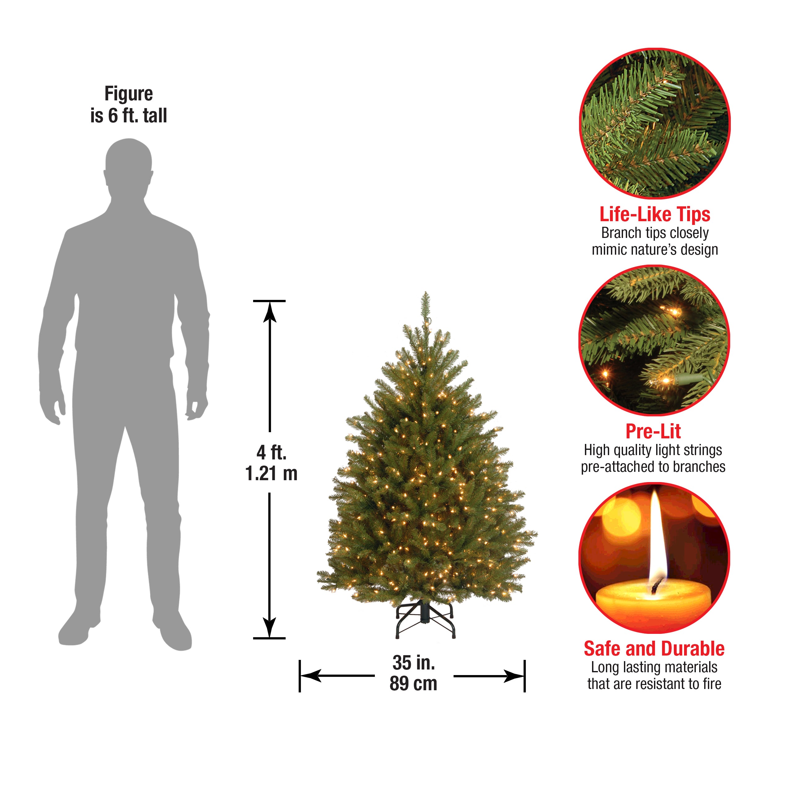 4 ft. Pre-Lit Dunhill Fir Tree with Clear Lights, Plug-In