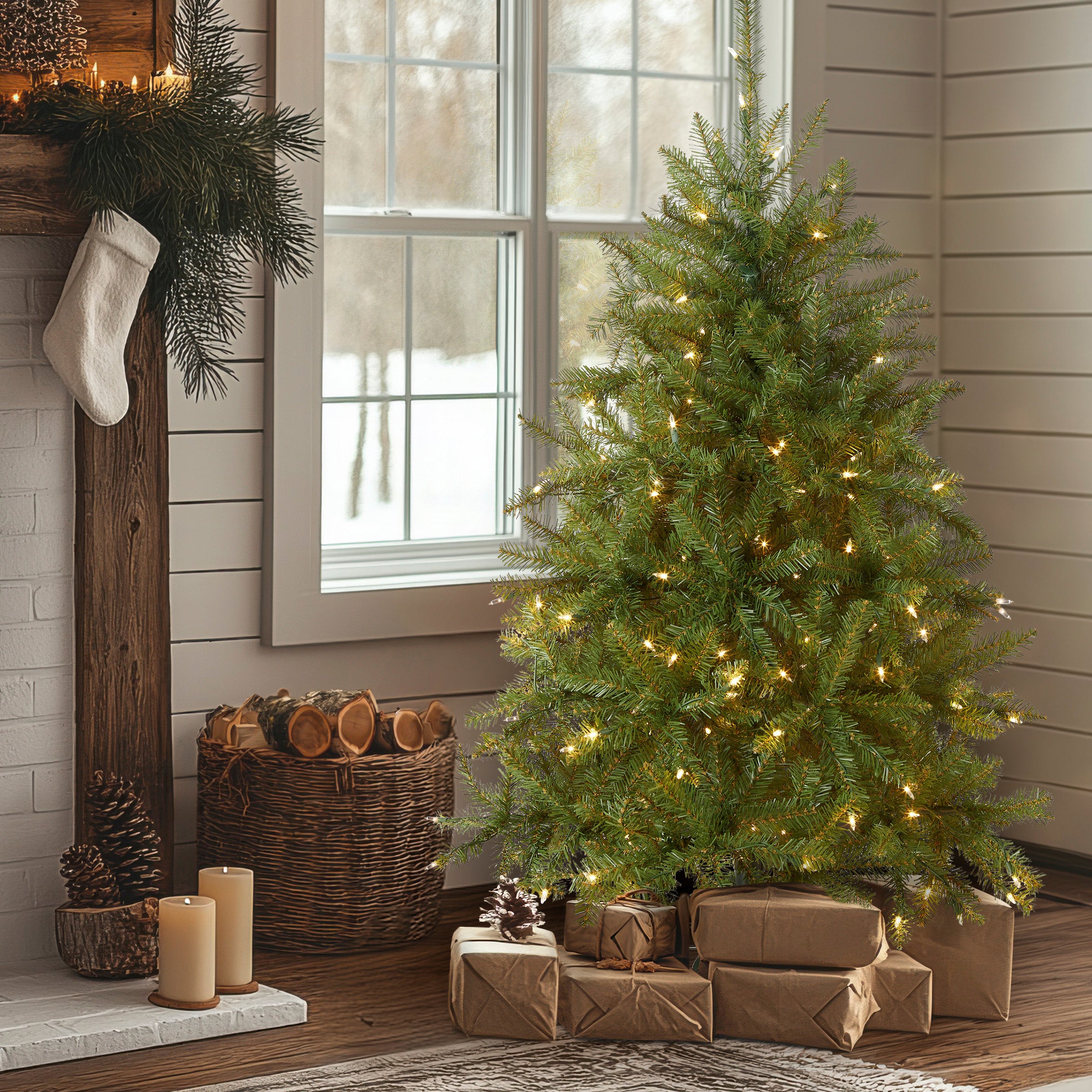 4 ft. Pre-Lit Dunhill Fir Tree with Clear Lights, Plug-In