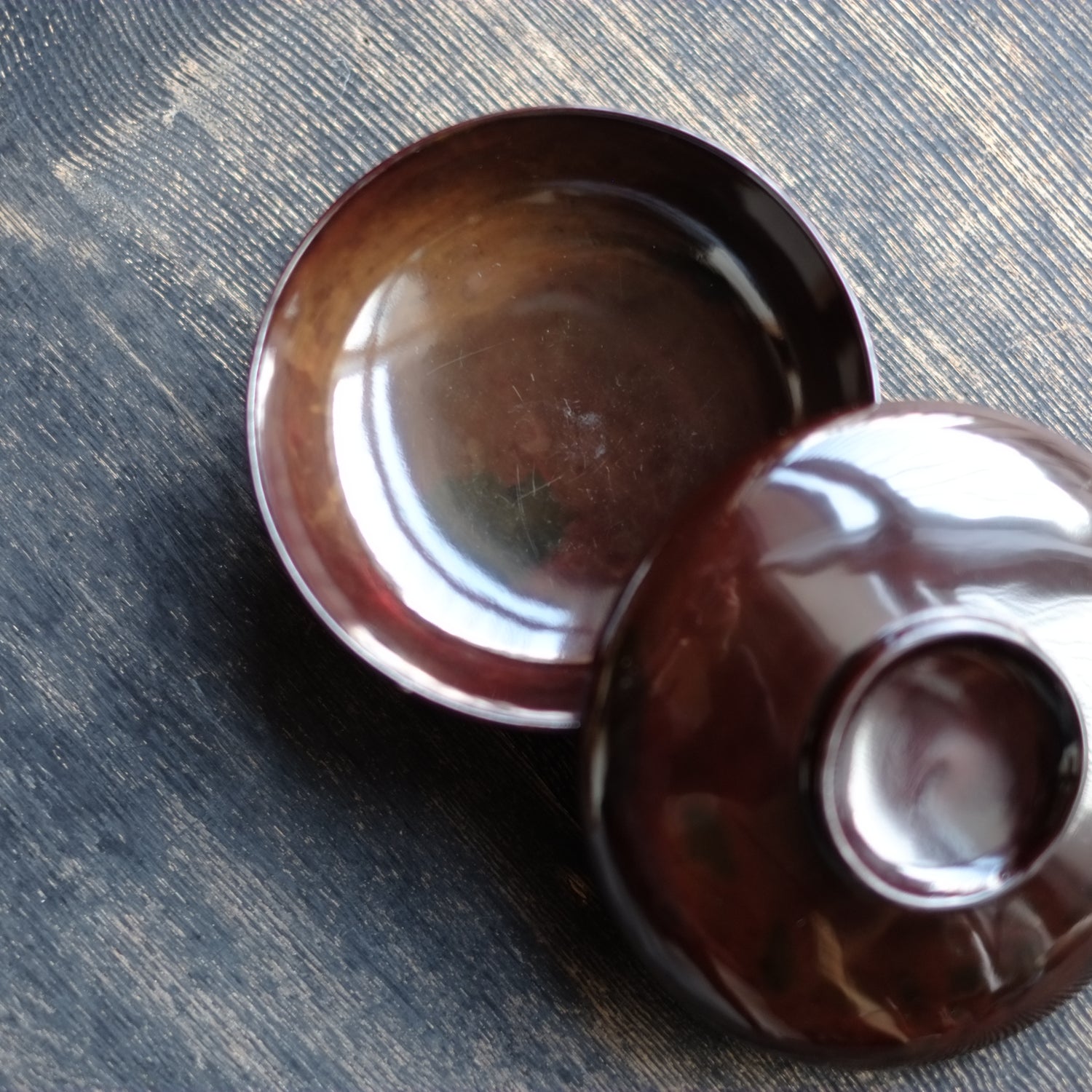 時代 飴黒漆塗 飯椀・汁椀・壺椀・平椀 四つ椀揃セット (江戸時代