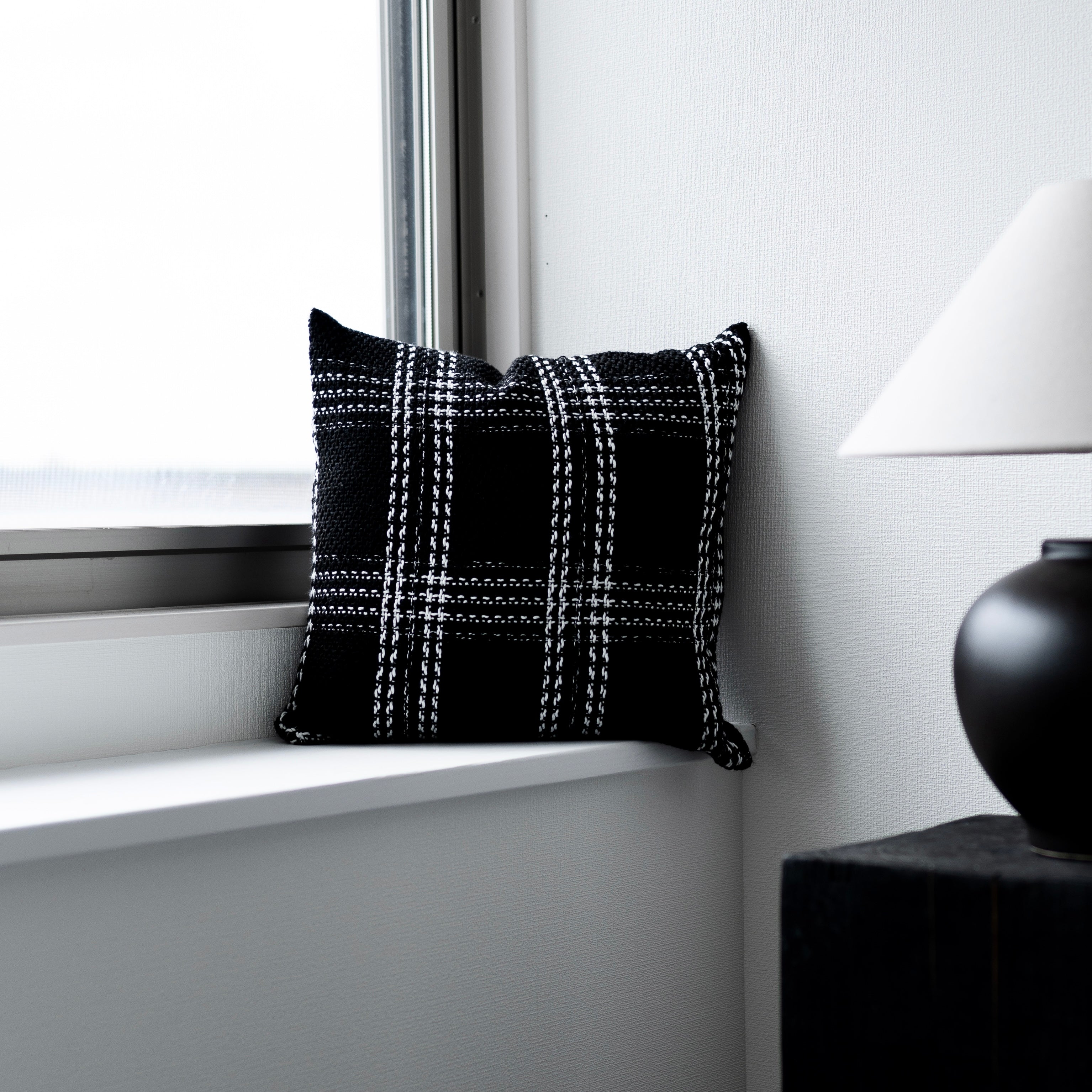 モノトーングレンチェック クッションカバー