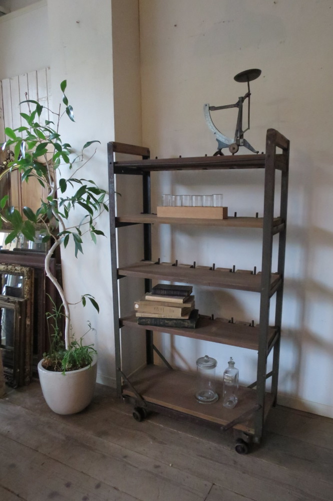 アンティーク ファクトリーシェルフ トロリーラック インダストリアル