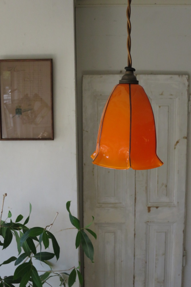 アンティーク ペンダントライト ガラスシェード オレンジ | antiques