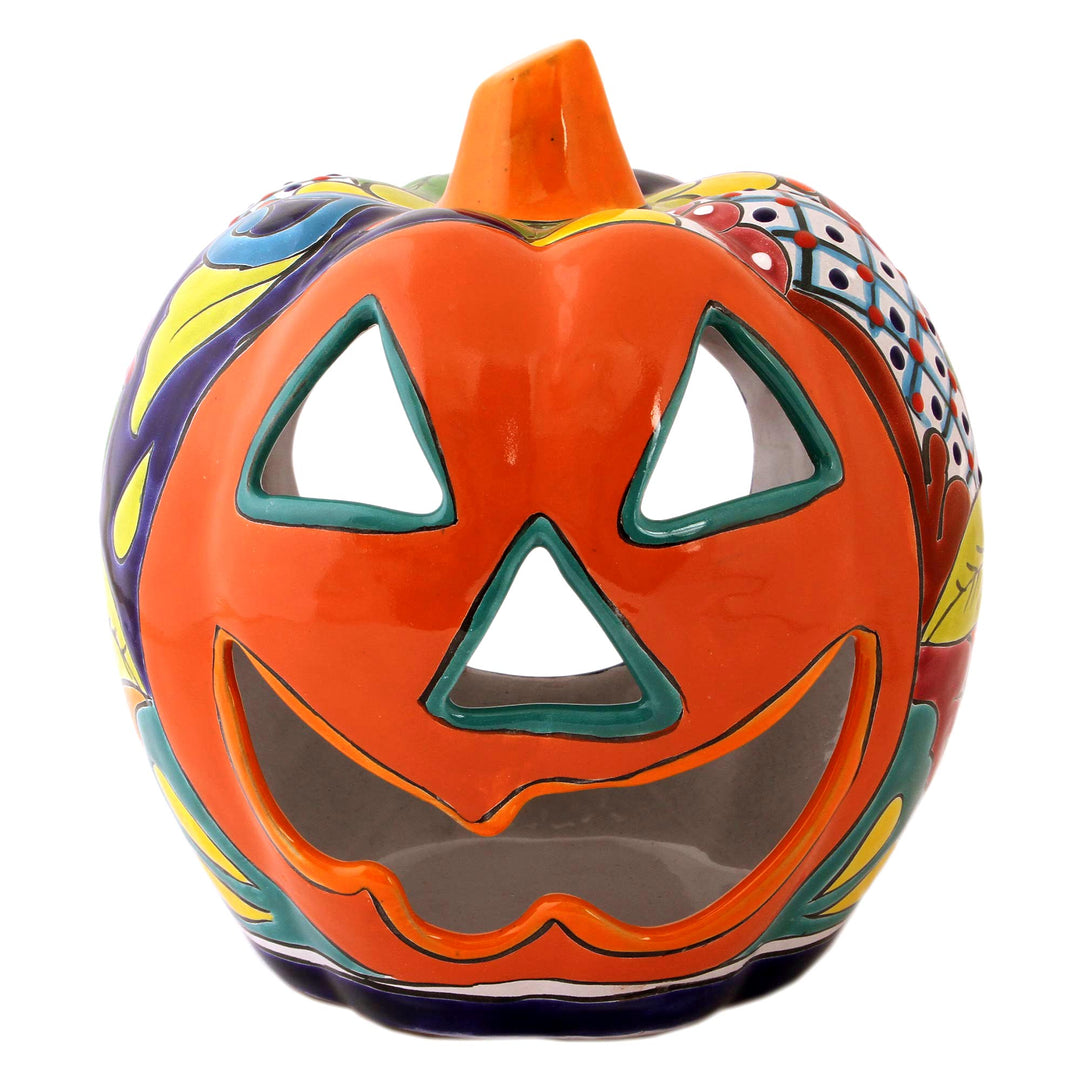 Floral Jack-O-Lantern Talavera Ceramic Candle Holder - Jolly Jack