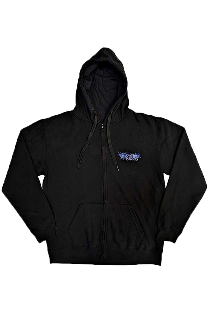 BRING ME THE HORIZON UNISEX ZIPPED HOODIE: BLUE CROW WINGS (BACK