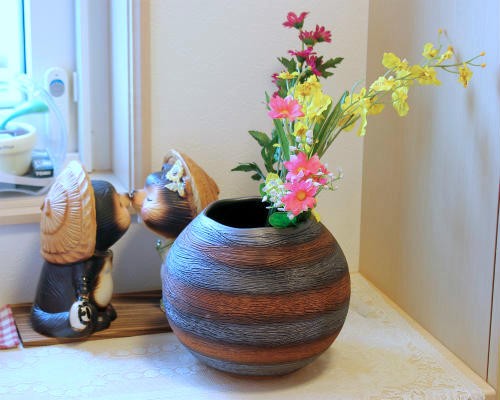 在庫数限り 信楽焼 花瓶 螺旋 櫛目 広口 丸 6.5号 おしゃれ 一輪挿し
