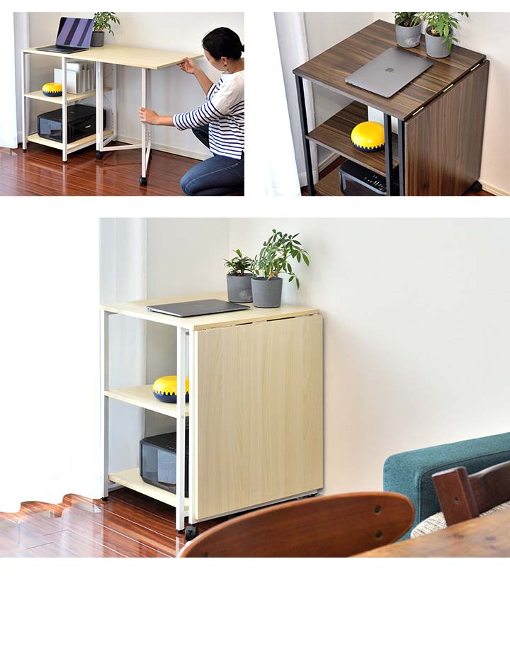折りたたみデスク 棚付き 幅120cm 折り畳みデスク 机 省スペース