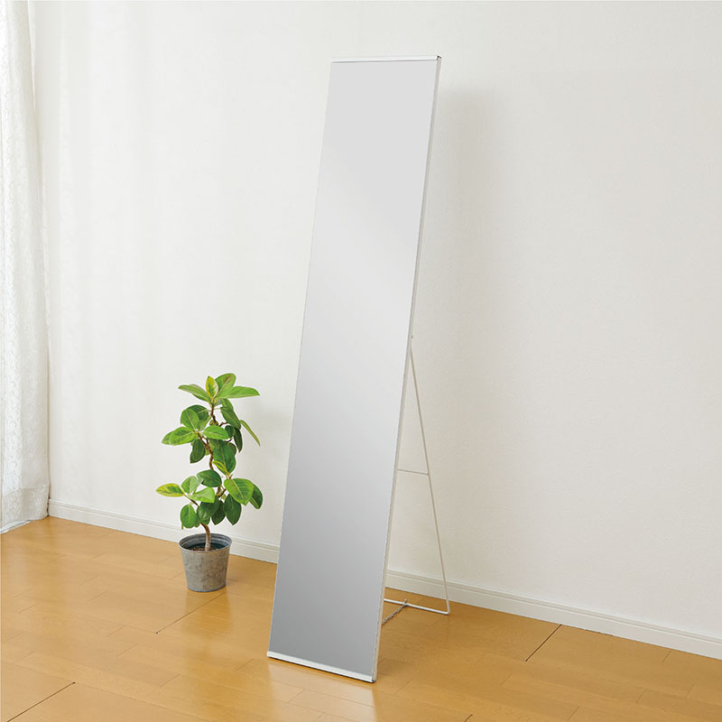 ノンフレーム スタンドミラー 1個 ホワイト 自立型 飛散防止加工 姿見